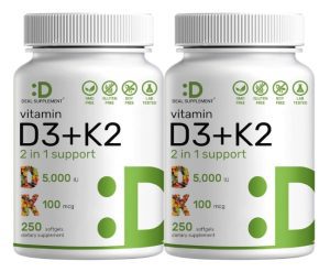 Eagleshine Vitamins 2 Pack Deal Supplement Vitamin D3 K2 Softgel, 250 Count, 2-1 Complex, Vitamin D3 5000 IU & Vitamin K2 MK7, Promotes Heart, Bone & Teeth Health