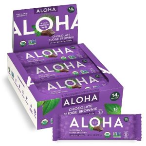 ALOHA Organic Plant Based Protein Bars Chocolate Fudge Brownie 12 Count, 1.98oz Bars Vegan, Low Sugar, Gluten Free, Paleo, Low Carb