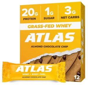 Atlas Protein Bar, 20g Protein, 1g Sugar, Clean Ingredients, Gluten Free, Almond Chocolate Chip
