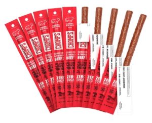 CHOMPS Grass Fed Beef Jerky Meat Snack Sticks, Keto, Whole30 Approved, Paleo, Low Carb, High Protein, Gluten Free, Sugar Free