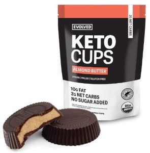 EVOLVED Chocolate Almond Butter Keto Cups - Dark Chocolate, Vegan, Paleo, Keto Friendly, Low Carb, Monk Fruit Sweetened, No Sugar Added