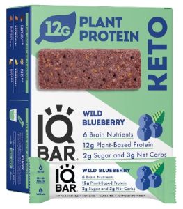 IQBAR Brain and Body Keto Protein Bars - Wild Blueberry Keto Bars - 12-Count Energy Bars - Low Carb Protein Bars