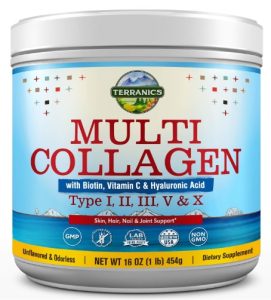 Terranics Multi Collagen Powder Type I II II V X with Biotin Vitamin C Hyaluronic Acid, Paleo & Keto Friendly, Skin Hair Nail & Joint Support, Bovine Marine Chicken & Eggshell, Non-GMO Gluten-Free, Unflavored