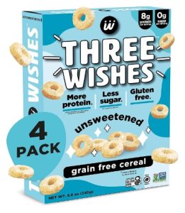 Plant-Based and Vegan Breakfast Cereal by Three Wishes - Unsweetened, 4 Pack - More Protein and Less Sugar Snack