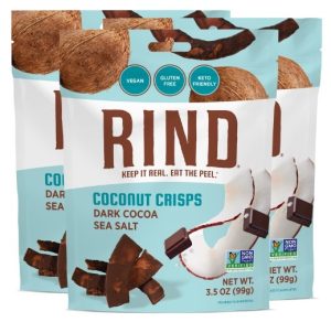 RIND Snacks Dark Cocoa Sea Salt Coconut Crisps Dried Fruit Superfood Snack Chips All Natural