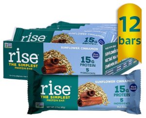 Rise Pea Protein Bar- Vegan Sunflower Cinnamon, Soy Free, Paleo Breakfast & Snack Bar, 15g Protein, 5 Natural Whole Food Ingredients