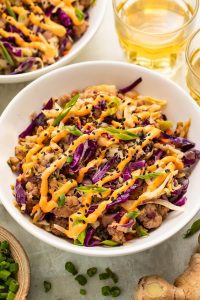 Egg Roll in a Bowl with Creamy Chili Sauce