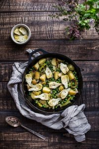 Spring Sauté with New Potatoes Peas Leeks Artichokes
