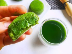 Paleo Matcha Daifuku Mochi with a White Chocolate Matcha Ganache