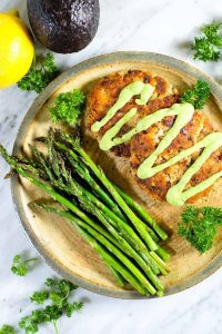 Salmon patties with magic green sauce