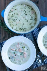 Paleo Salmon Chowder with coconut milk